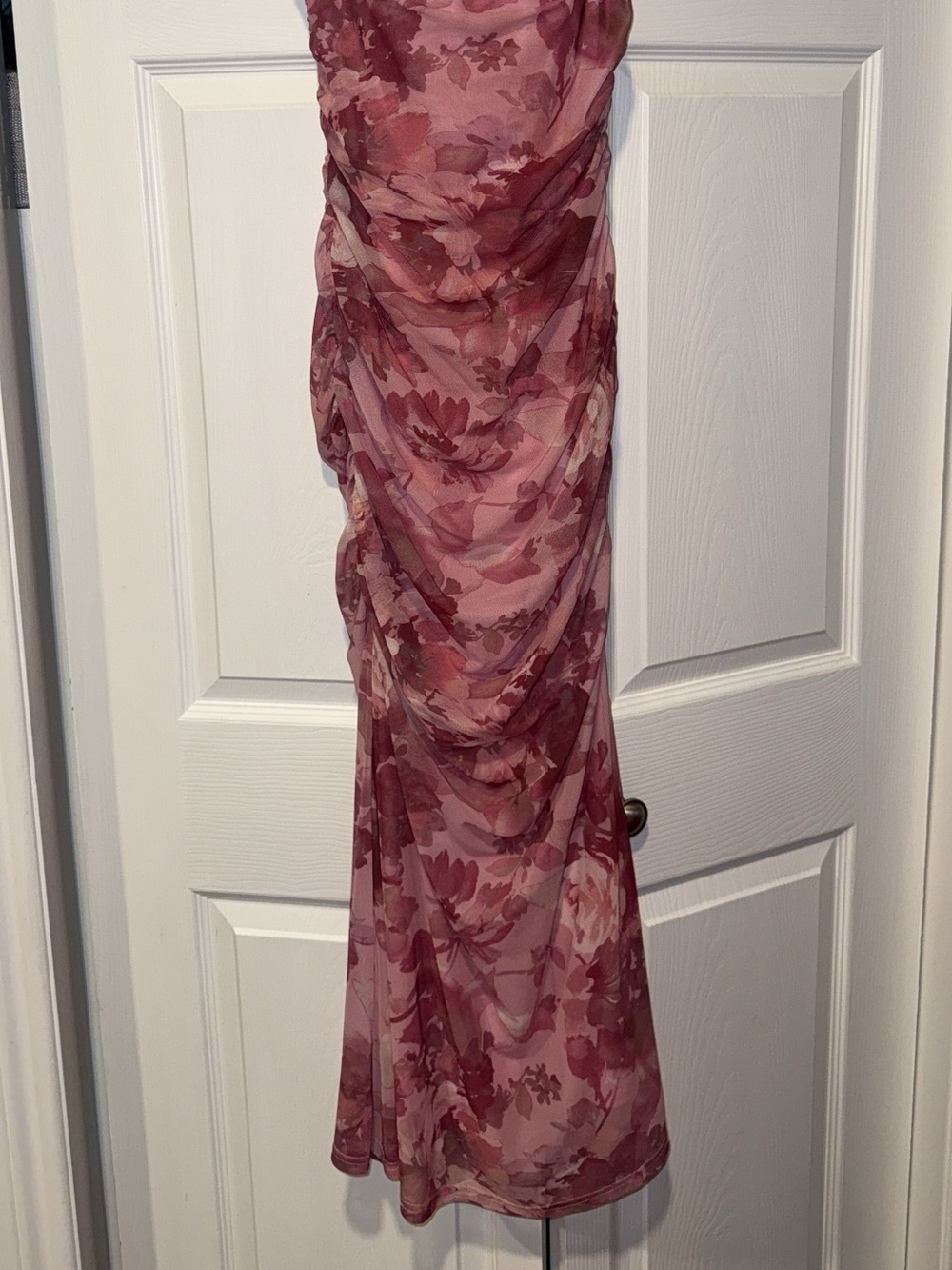 Fashion Nova Dusty Rose Floral Ruched Maxi Dress
